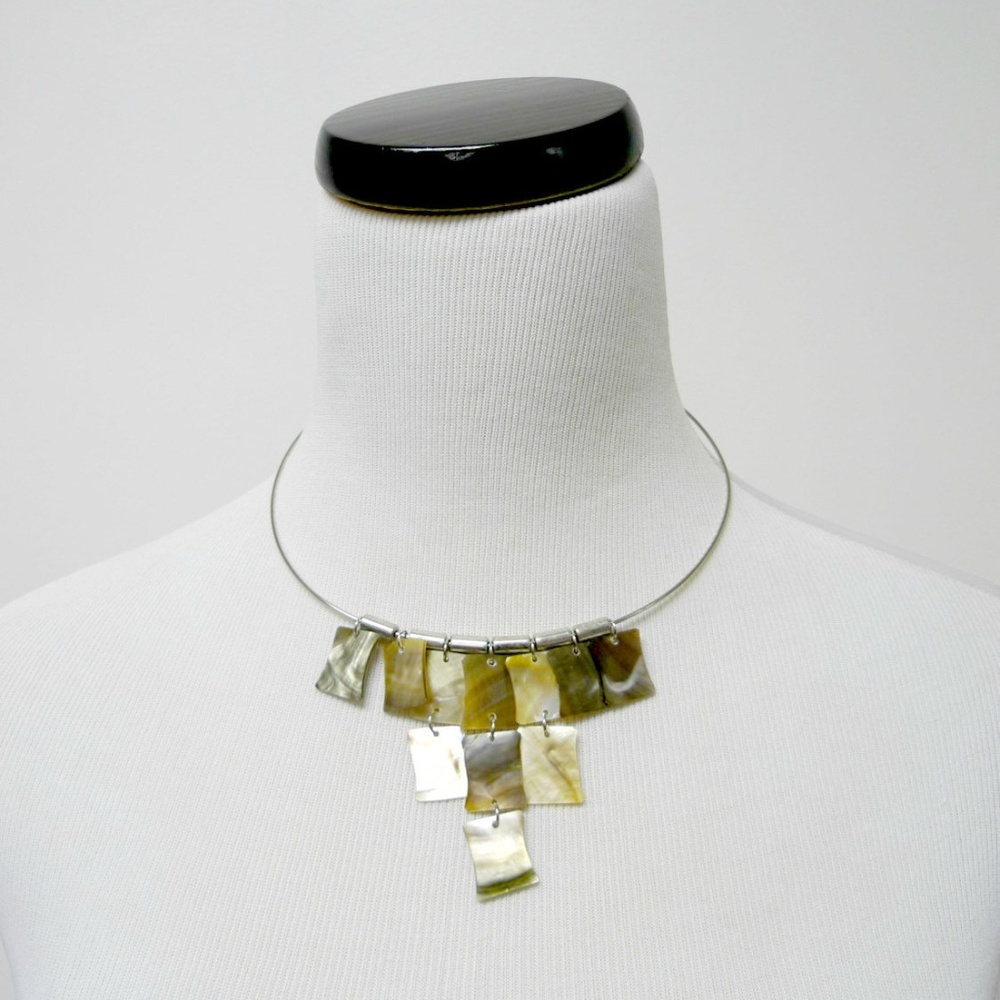 JOYCE mother of pearl bib necklace / wire choker